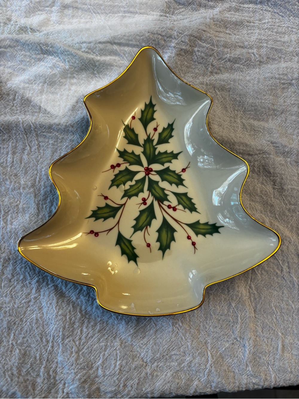 Lenox Holly Cream Holiday Tree Candy Dish